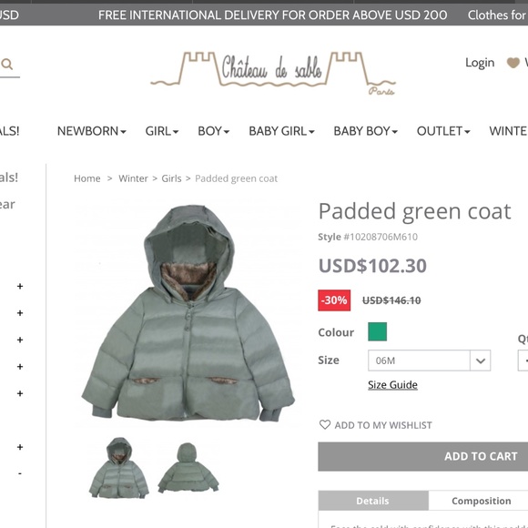 Château de sable Paris baby girl down feather gray puffer winter coat 18… - Picture 13 of 13